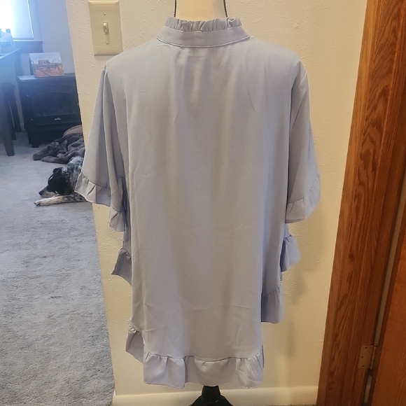 SHEIN Light Blue Button-Up Ruffle Blouse - Picture 2 of 4